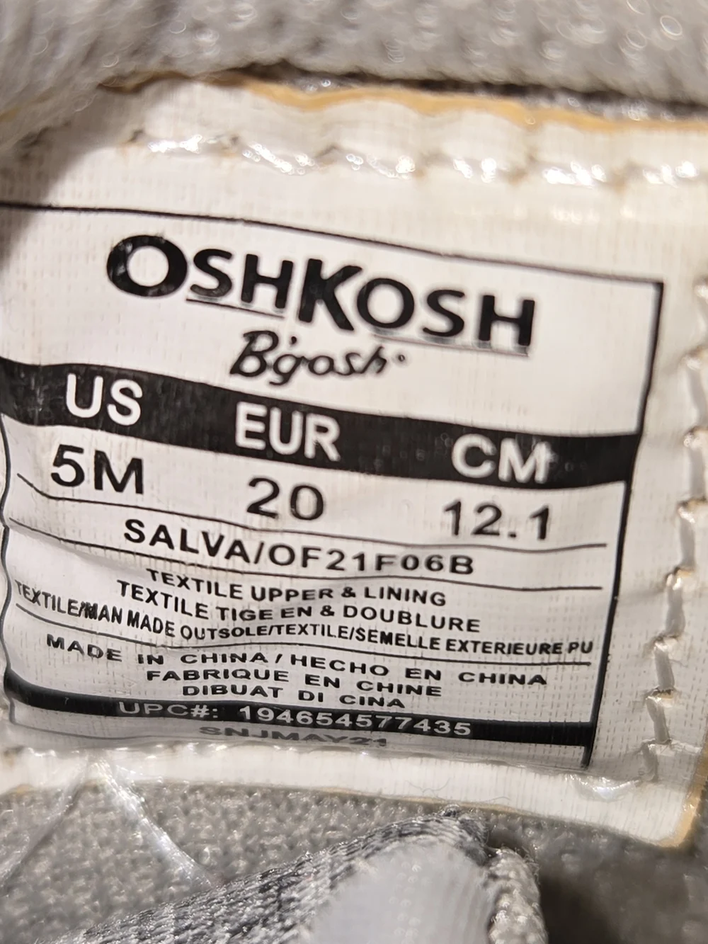 OSHKOSH B'Gosh Toddler Boys Textile Salva Grey Blue Shoes Sneakers Size 5